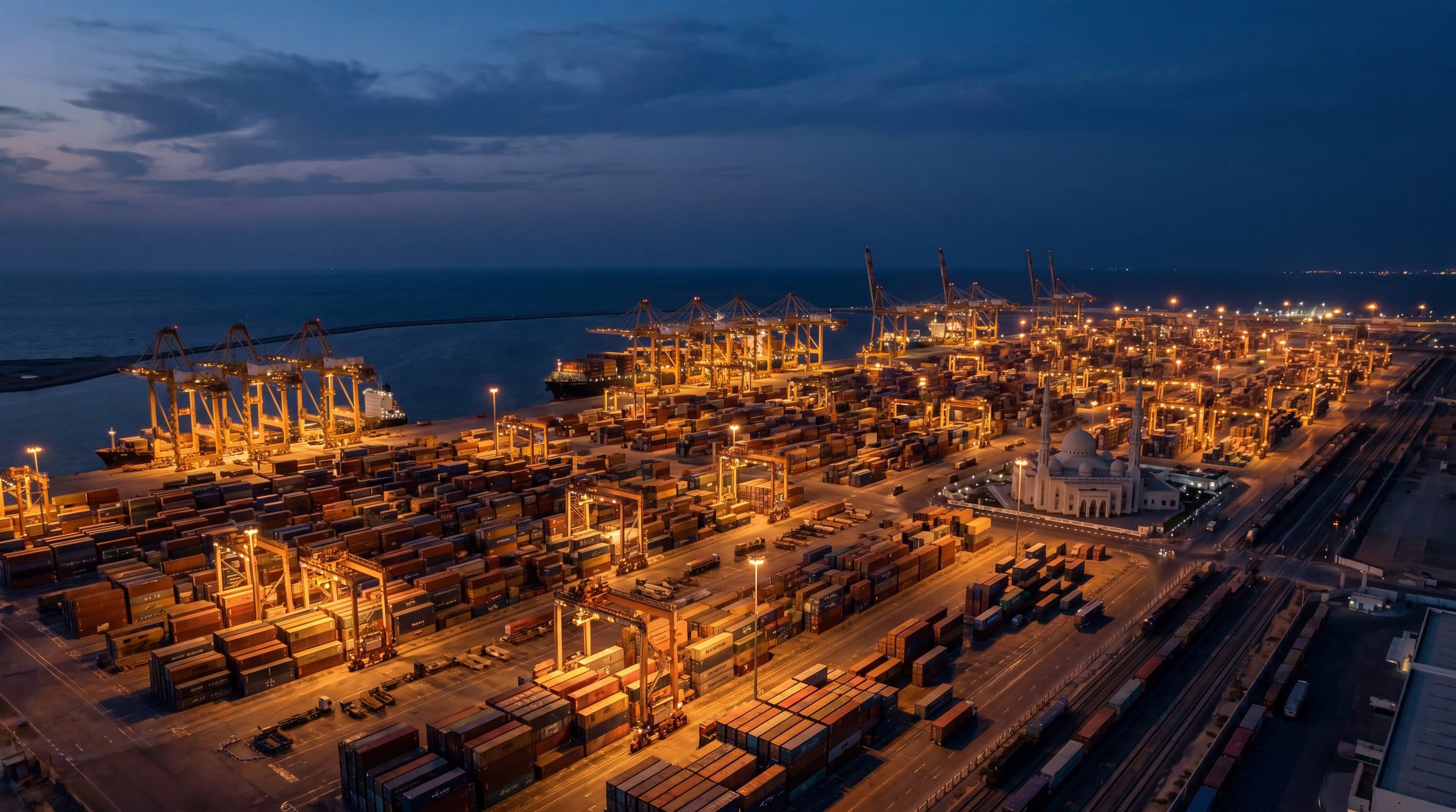 A Gulf port at dusk.
